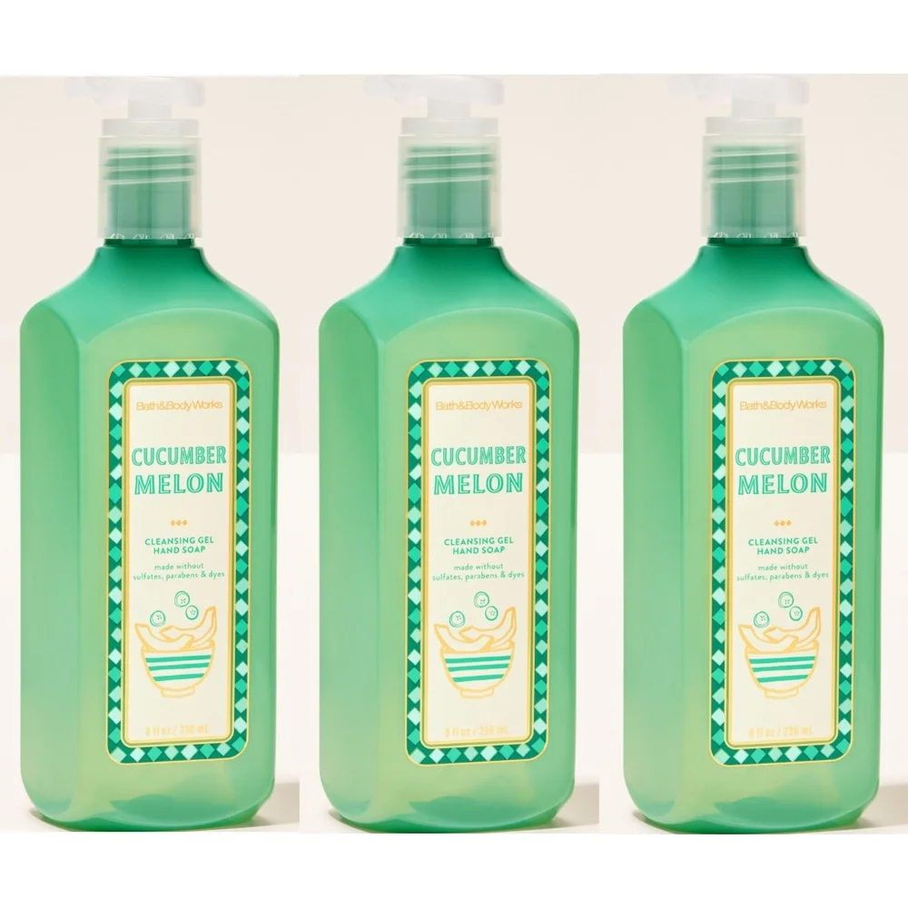 Bath & Body Works Cucumber Melon Cleansing Gel Hand Soap Set of 3 New RARE